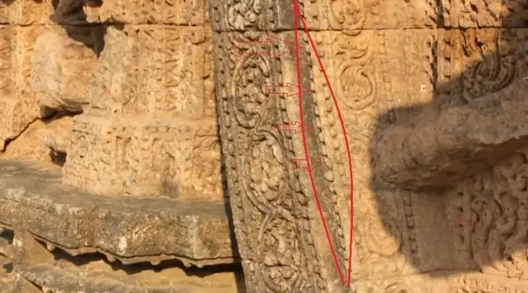 ภาพซี่ล้อรองของนาฬิกาแดดบนวงล้อวิหารสุริยะโกณารก